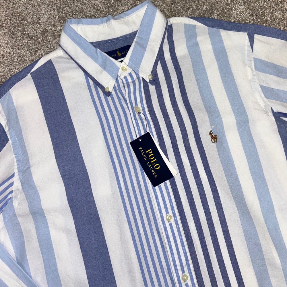 Ralph Lauren Classic Fit Striped Oxford Shirt Men XL NWT Blue White Color Pony